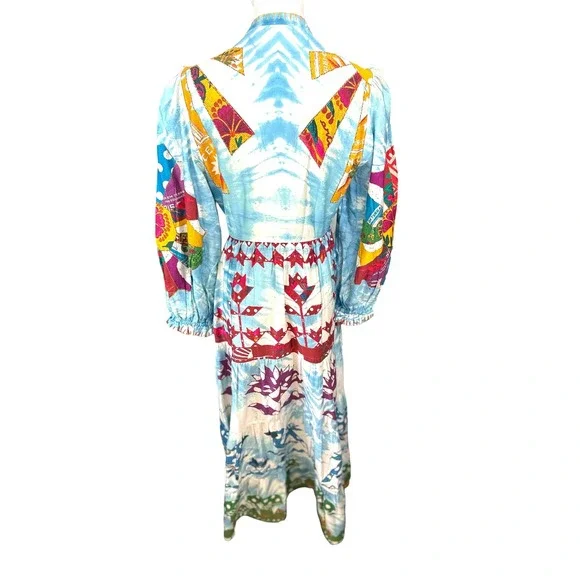 Farm Rio Tie Dye Rainbow Patchwork Maxi Dress S Blue Multi NEW 297352 - Picture 6 of 15